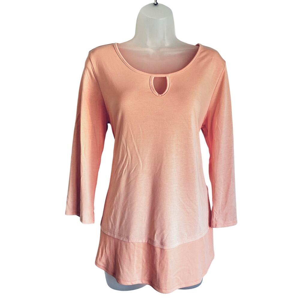 Soft Surroundings Light Peach Soft Lightweight Long Sleeve Top Keyhole Medium